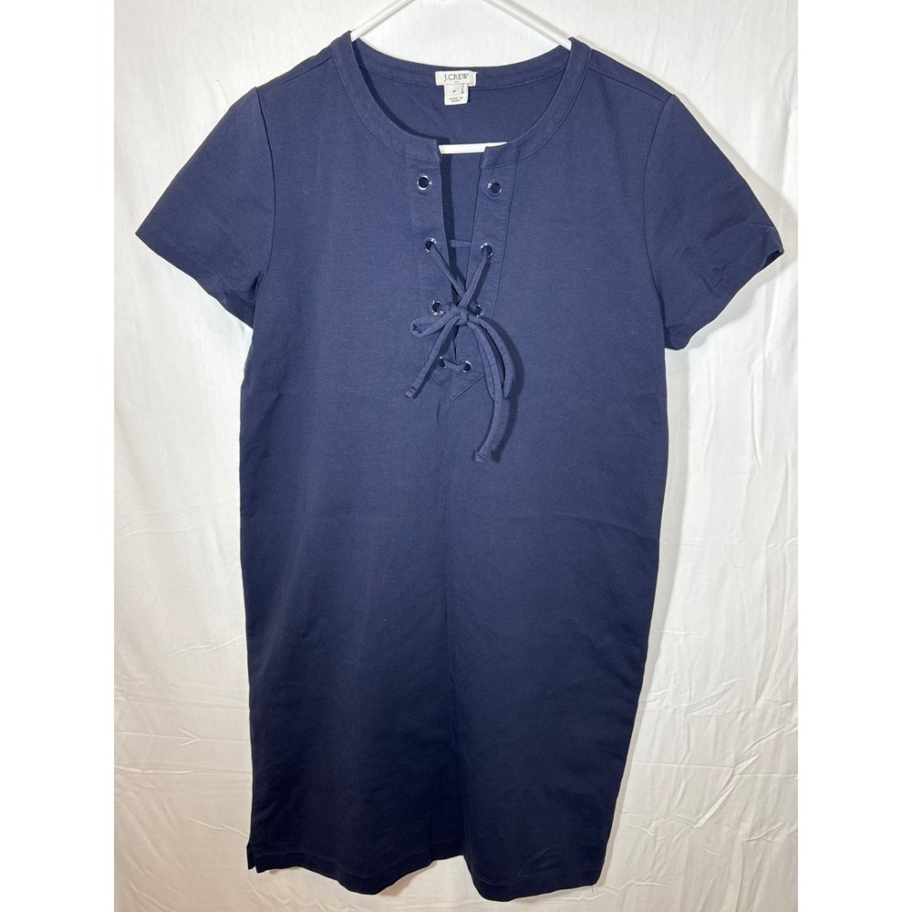 J.Crew Navy Blue Lace Up Short Sleeve Casual T Shirt Dress Size Medium‎ women